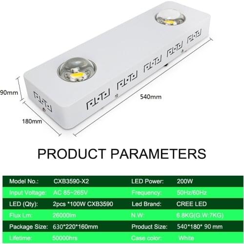 Dimmable CREE CXB3590 200W COB LED Grow Light Full Spectrum 26000LM = HPS 400W Growing Lamp Indoor Plant Growth Panel Lighting