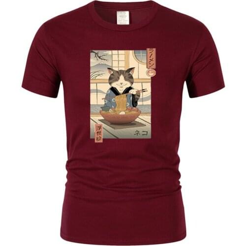 Simplicity Brand Streetwear Loose Oversize T Shirt Pattern Tee Clothes Neko Ramen Ukiyo-e Japan Comics Print Mens T-Shirts Top