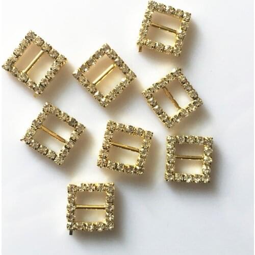 CJSIR 10Pcs 16mm Gold Square Rhinestone Metal Buckle Slider for Wedding Invitation Decor Christmas Buckles DIY