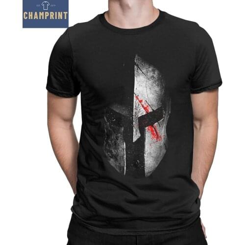Spartan Sparta Helmet T Shirts Men Cotton Novelty T-Shirt Round Neck Tees Short Sleeve Clothing Graphic