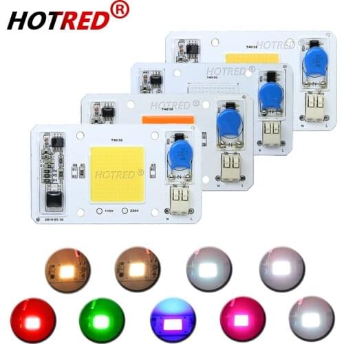 LED 50W COB Chip Bulbs AC 110V 220V Integrated Smart IC Driver Cool White Warm White Red Green Blue Yellow Pink Full Spectrum