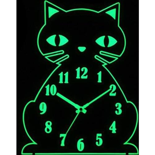 Luminous Wall Clock Silent Non-Ticking Cat Clock Battery Operated for Bedroom