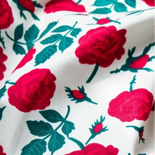 150x50cm 40s Red Rose Girly Rose Plant Temperament Plain Poplin Cotton Printed Sewing Fabric, Making Clothing Shirt Dress Cloth