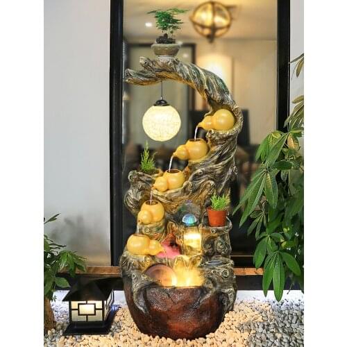 TT Modern Minimalist Loop Water Fountain Living Room Humidifier Fortune Fengshui Wheel Hallway Zen Decoration