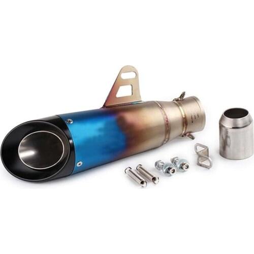 Universal Stainless Steel 51mm Exhaust Tail Pipe Exhaust Blue System Vent Pipe Bevel Laser Sticker Exhaust Tips Dirt Street Bike
