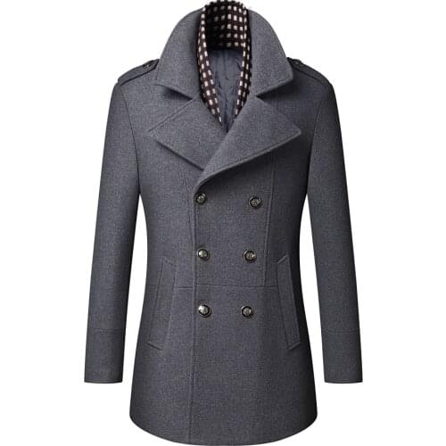 2021 Spring Autumn Men Wool Double Breasted Trench Coat Woolen Scarf Collar England Style Overcoat Windbreaker Plus Size 4XL