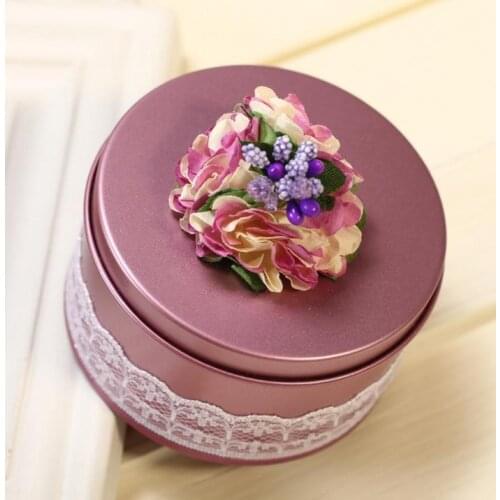 Vintage Tinplate Candy Box Personalized Wedding Birthday Party Favor DIY Lace Flower Sweets BoxRound gift Wrap Christmas decor