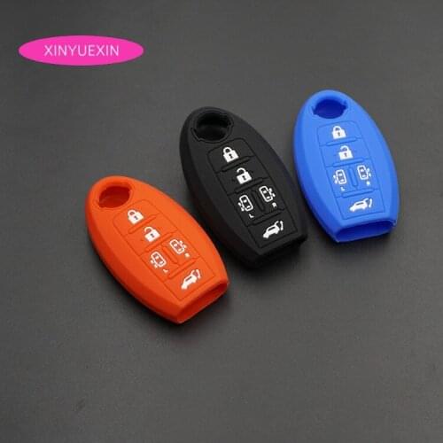 Xinyuexin Silicone Rubber Car Key Cover FOB Case for Nissan Quest Elgrand Nv200 Evalia Serena MPV 5Buttons Smart Key Car-styLing