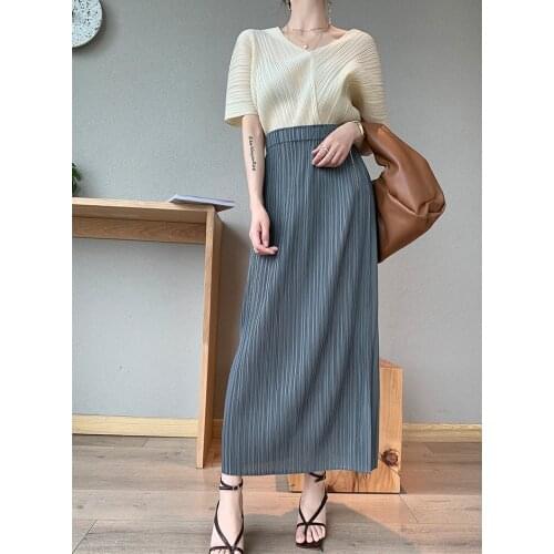 TIANPEI Miyake pleated skirts womens 2020 long korean skirt high stretch wrap hip aesthetic Clothing straight plus size skirt