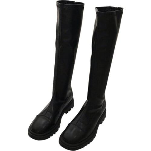Women Platform Boots 2021 Winter Gothic Shoes Long Boots Women Fashion Black Beige Mid Calf Boots Round Toe Slip on Riding Boots