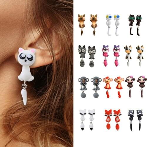 Women Earrings Cartoon 3D Cute Animals Shape Clay Piercing Ear Stud Earrings Cute Cat Stud Earring Ear Stud For Women Jewelry