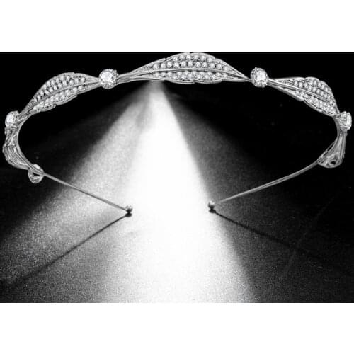Crystal Rhinestone Headband Simple Bridal Hair Hoop Glittery Leaf Shaped Headdress Hair Accessories for Bride Women BH