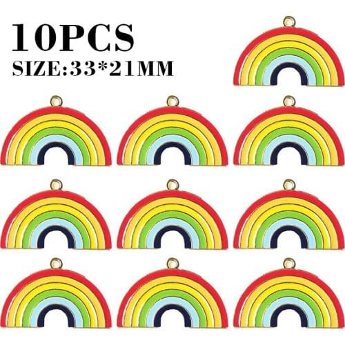 10pcs/set Rainbow Enamel Alloy Charm Pendant Jewelry Necklace Accessory Ornament Fashion Charm Bracelet DIY