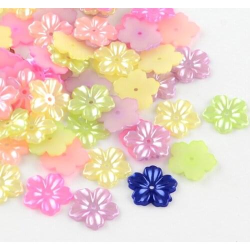 1000pcs 12x13mm 5-Petal ABS Plastic Imitation Pearl Bead Caps Flower Mixed Color For DIY Jewelry Making Handicrafts Supplies