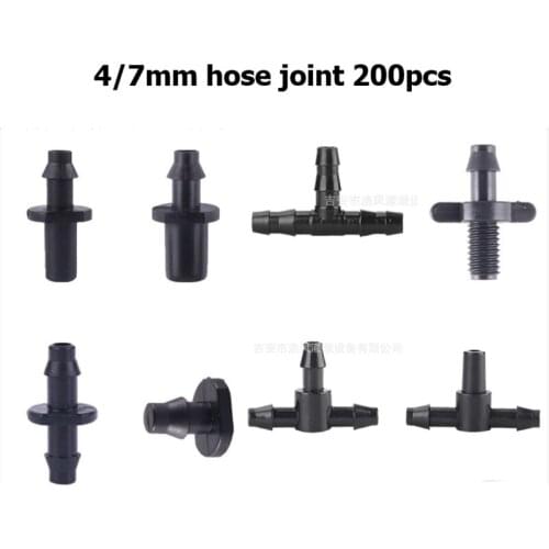 200pcs 4 7mm Hose Connector / Micro Sprinkler Garden Irrigation Automatic Spraying Watering Drip Dripping