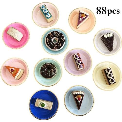 88pcs Creative Solid Color Disposable Paper Plate Assorted Colors Disposable Cake Plate Paper Dish For Birthday Party