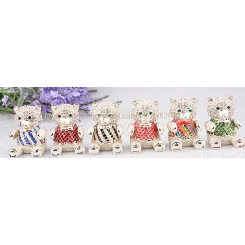 Handmade Jeweled Metal Bear Enamel Trinket Box Cute Bear Hinge Jewerly Box Lovely Small Bear Gift Box Color at Random
