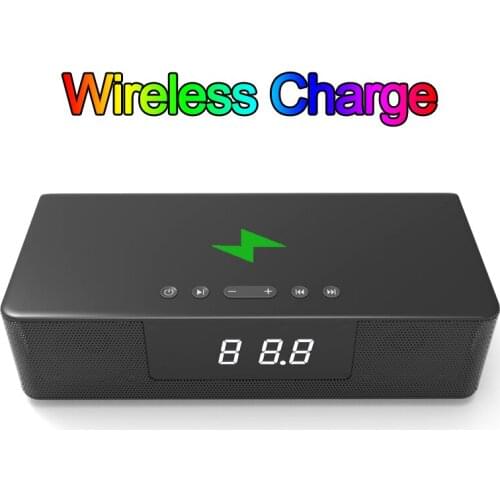 Wireless Charging Bluetooth Speaker built-in mic Loudspeaker Support FM TF Card RCA optical remote control Clock time display