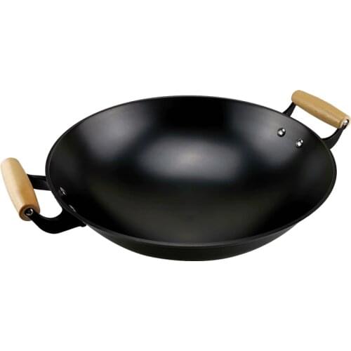 Cast Iron double ear Pot Round Bottom Big Iron Pot Uncoated Non stick Wok Casserole selected kitchen cooking pot Korean wok
