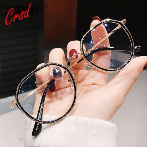 CRSD 2020 New Women Men Fashion Round Myopia Glasses Oversized Eyeglasses Frames Students Metal Clear Glasses -1.0 to -6.0