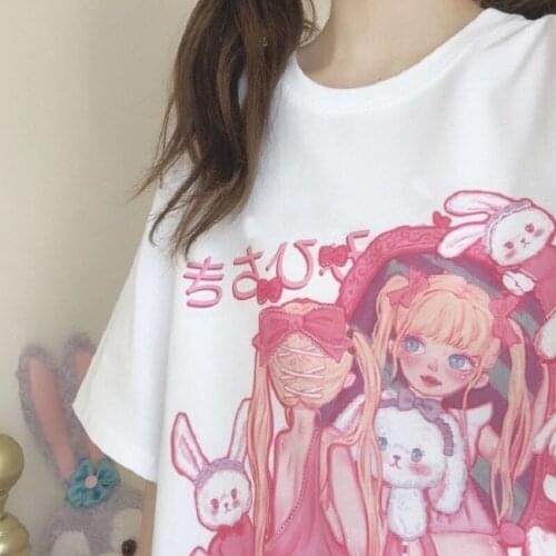 Oversized T-shirt kawaii anime pattern printing Summer Gothic Lolita womens T-shirt Harajuku kpop vintage Oversize casual top