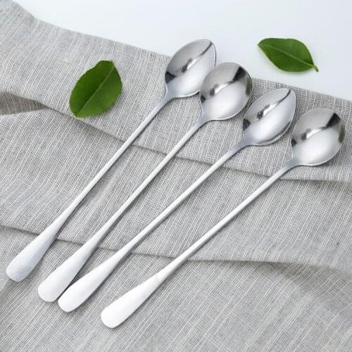 Stainless Steel Coffee Spoon Long Handle Ice Cream Dessert Tea Spoon For Picnic Drinkware Tableware Kitchen Accessories