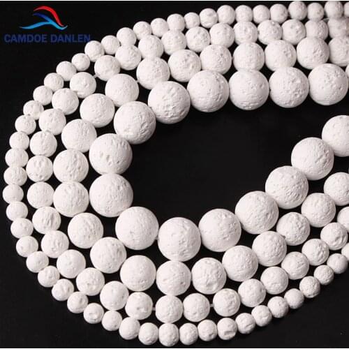CAMDOE DANLEN Natural Stone White Lava Beads Volcanic Stone Round Beads 4/6/8/10/12MM Fit Diy Handmade Fashion Jewelry Making