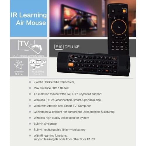 MELE F10, Deluxe2.4g wireless two-sided keyboard, aerial mouse, multi-button infrared learning