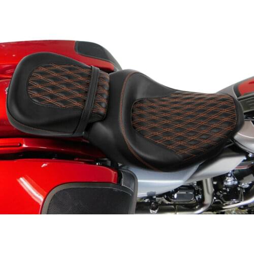Motorcycle Black Orange Stitching Driver Passenger Pillion Seat For Harley Touring FLHX FLHR Street Glide Road King 2009-2020