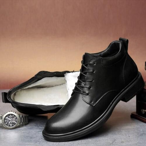 Men Full Grain Leather Boots Comfortable Winter Warm Shoes Male Motorcycle Men Ankle Boots Men Oxfords Snow Shoes