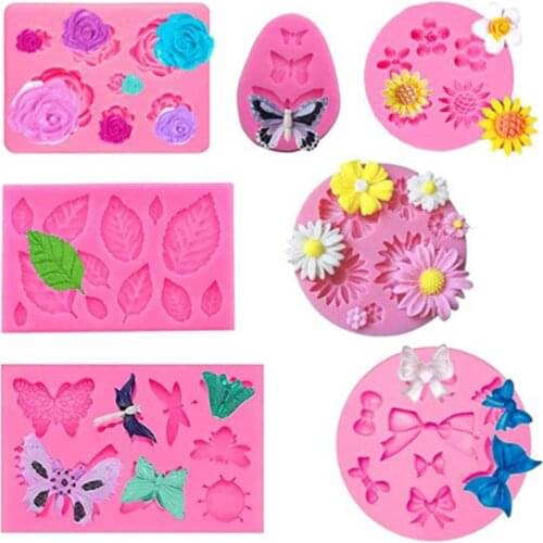 Silicone Cake Mold Sets Pink Solid Color Non-stick Baking Tool for Biscuits/ Candies/ Jellies 2/ 3/ 4/ 7 Pieces