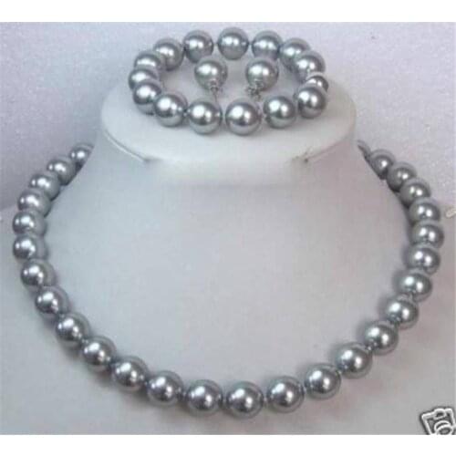 Wholesale good AAA 10MM Grey South Sea Shell Pearl Necklace Bracelet / Earring Set Natural Freshwater pearl 925 jewelry