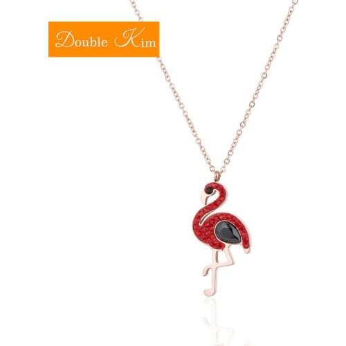 Red Flamingos Pendant Necklace Titanium Stainless Steel Chain Necklace Inlaid Crystal Fashion Trendy Women Jewelry Birthday Gift