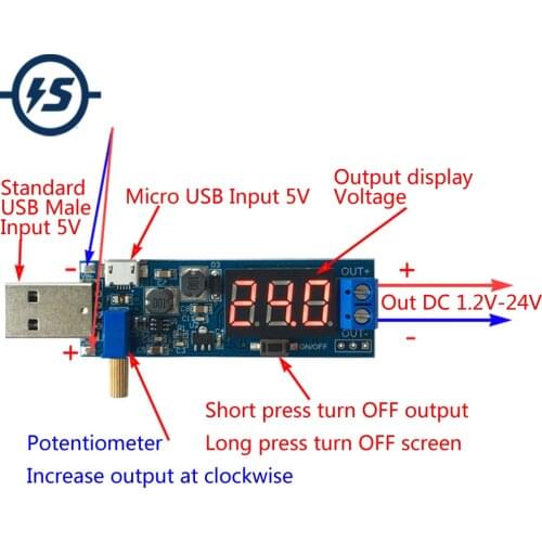 Boost Buck Converter USB Step UP / Down Power Supply Module DC-DC 5V to 3.3V / 12V Adjustable Out DC 1.2V-24V