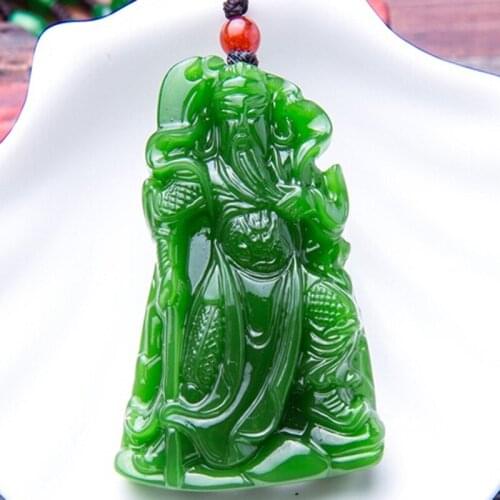 Drop Shipping Mens Necklace Pendant Green HETIAN Jades Guan Yu Pendant Gift for Women Mens Jewelry