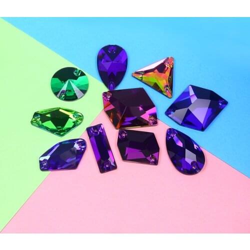 Mix shape Color 20-30mm Sew on Rhinestone Applique crystal stones Flat Back for clothes jewelry DIY craft wedding dress 20pcs