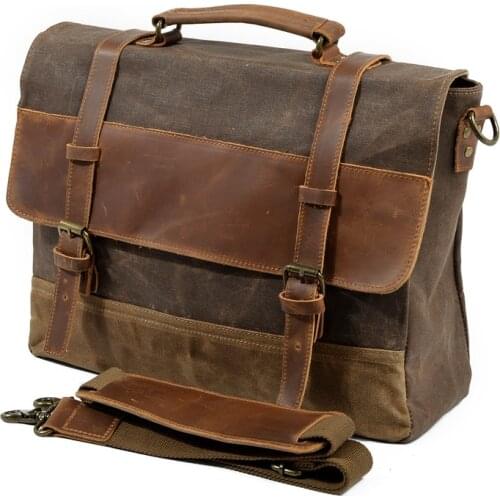 Messenger Bag for Mens Vintage Canvas Leather 15 Inch Laptop Briefcase Waterproof Men Large Shoulder Bag School College Satchel