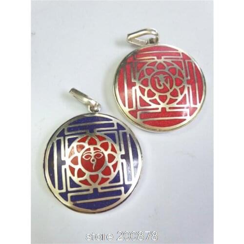 TBP753 Tibetan White Metal Copper Buddha Eye and OM Amulet Pendant wholesale Tibet Amulets