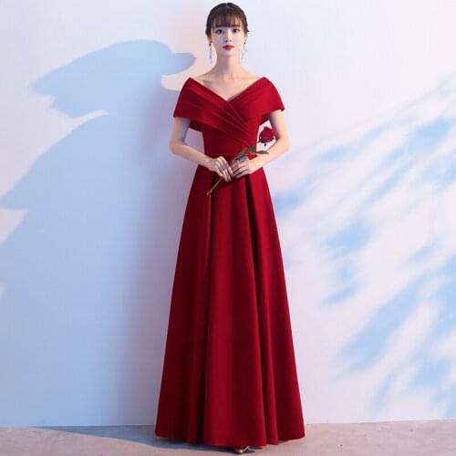 2020 Evening Dress V-neck Long A-line short Sleeves Long Lace Up Party Gowns