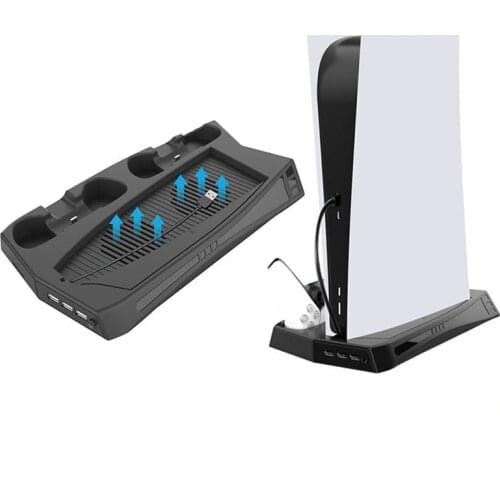 For PS5 Vertical Stand with Cooling Fan Dual Controller Charger Console Charging Station Fan Cooler For Play-station 5