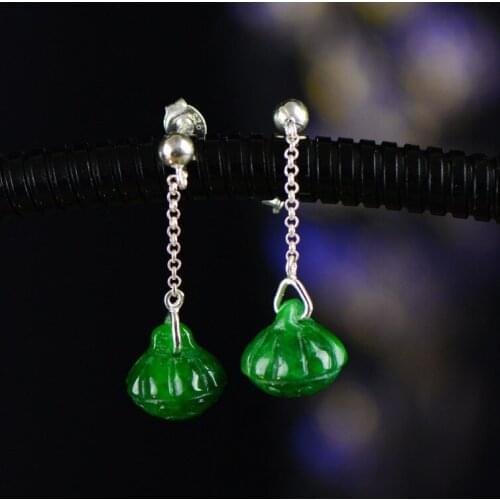S925 silver jewelry original Jiangnan wind lotus small lotus Peng jade eardrop retro ear nail gift