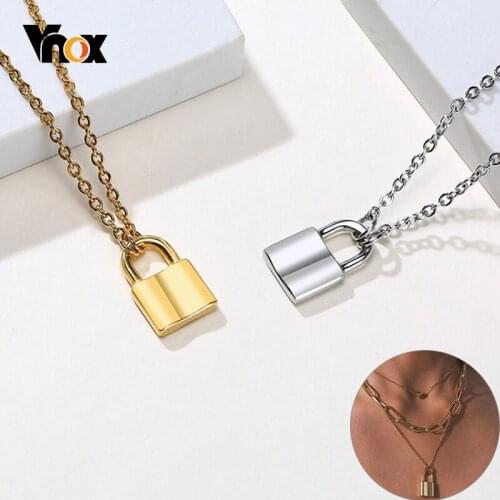 Vnox Chic Padlock Pendant for Women Stainless Steel Necklace Street Candid Lady Jewelry 2020 New Fashion
