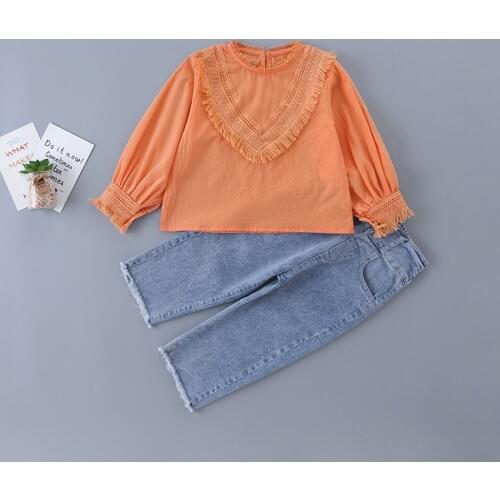 3-7 years high quality spring girl clothing set 2020 new fashion casual Dot shirt + jeans kid children girls clothing