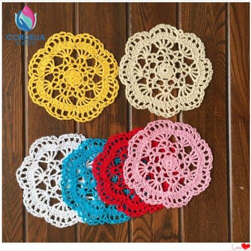 12pic/lot colorful cotton crochet lace doilies for tea table coaster with lace flowers cutout felt cup pads palcemat table pad