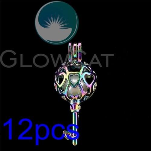 12x R-C883 Rainbow Color Ball Heart Key Pearl Cage Jewelry Making Essential Oil Diffuser Stone Beads Cage Locket Pendant