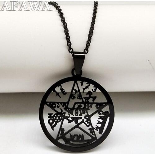 2021 Fashion Pentacles Black Color Stainless Steel Necklace for Women Pentagram Chain Necklace Jewelry accesorios mujer N18762