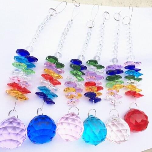 6pcs/lot Nice 220mm (H) Mixed Colors Octagon Beads With Faceted Ball Garland Strands Glass Crystal Suncatcher Home Decoration