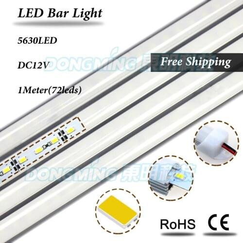75pcs 12V 72 led luces strip light 5630 led bar light 1m + U aluminum Profile + PC milky/clear cover + Male/Female DC connectors