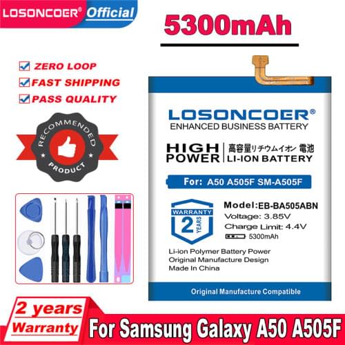 LOSONCOER 4400mAh EB-BA505ABN EB-BA505ABU Battery For Samsung Galaxy A50 A505F SM-A505F Mobile Phone Batteries+Tracking Number