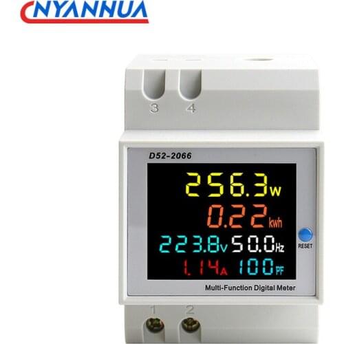 Color LCD Screen Single-phase Household Smart Watt-hour Meter Guide Rail Type 220V Voltage Current Power Frequency Factor Meter